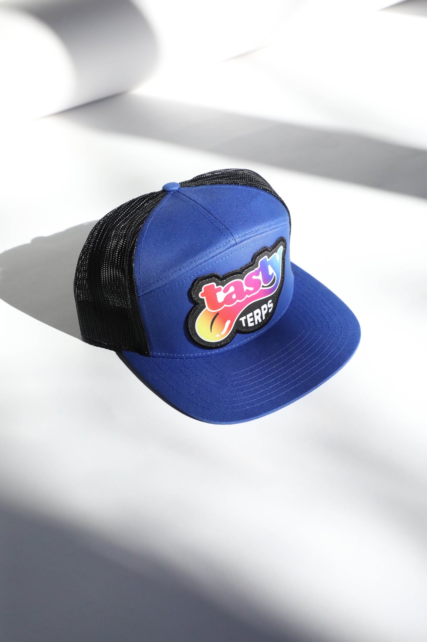 Royal/Black 7 Panel Trucker Hat