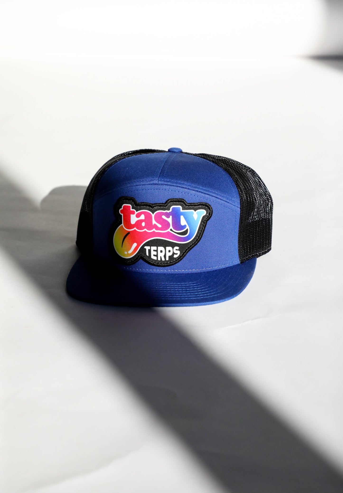 Royal/Black 7 Panel Trucker Hat